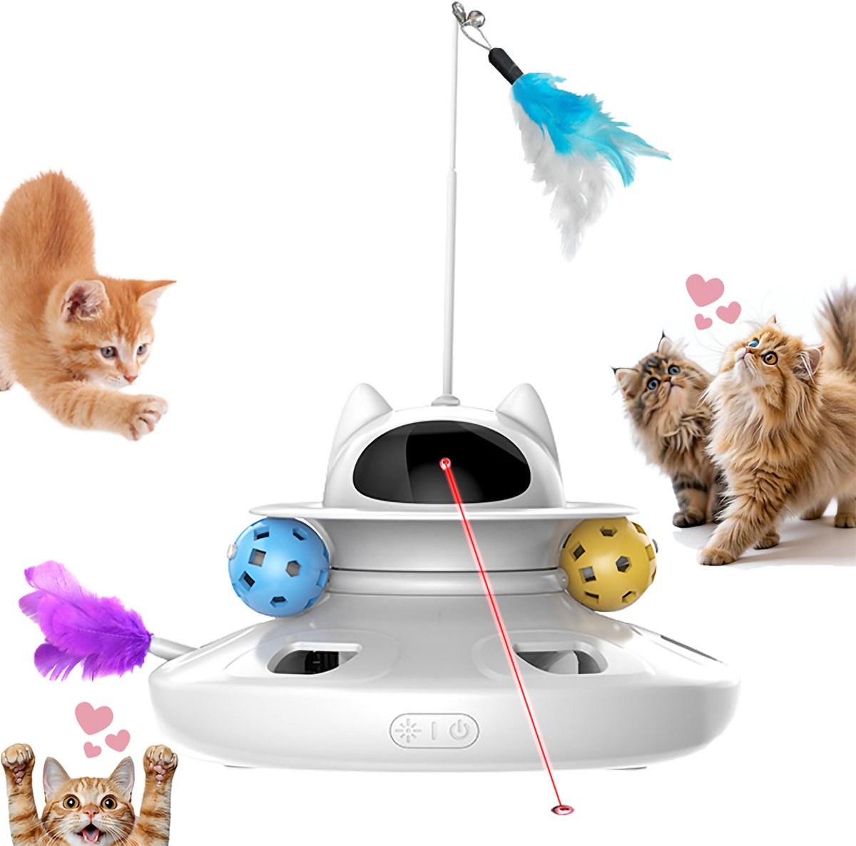 Athletic Archery -VAK31-Elektrisch kattenspeelgoed-Speelgoed voor slimme dieren-Kattenspeelgoed met bewegingssensor-Elektrisch infrarood-ABS, 3 standen, afneembaar (5-delig)