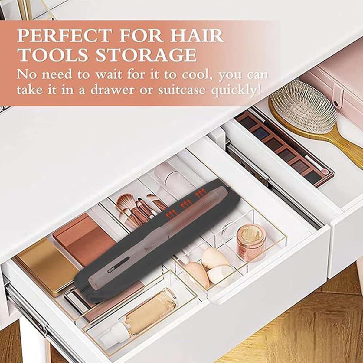 Strijkbout Reiskoffer - Opbergtas Haarstyling - Veilig Haar Stylen - Hittebestendig tot 250C - 8x8.5x45cm - Zwart
