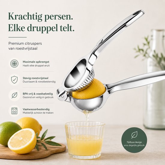 My Green Deal - RVS Citruspers - Handmatige RVS Citroenknijper - Duurzame RVS Citruspers - Keukenpers van Merkloos — afbeelding 2