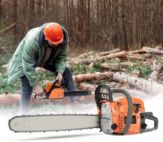 JENPECH Gas Chainsaw 58 cm, 58 cc Cordless Chainsaw, Gas Power for Cutting Wood and Tree Trimming (Orange) — afbeelding 4