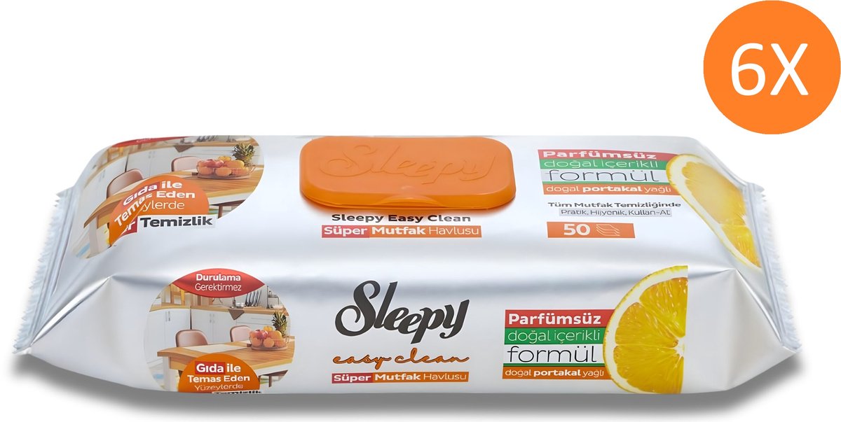 Sleepy Easy Clean - Schoonmaakdoekjes - 6x 100 stuks - Sinasappel - Voordeelverpakking