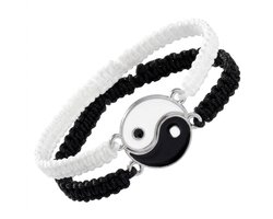 Zwart wit koord armband voor dames en heren – verstelbare vriendschaps armband met yin yang symbool