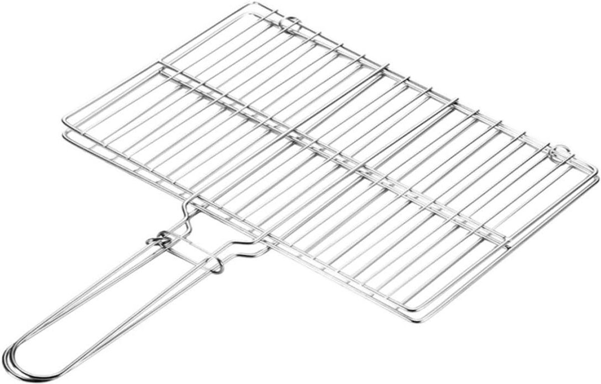 Visgrillmand - Barbecue mand - Buiten koken - Klem ontwerp - 48x35 cm - Zilver