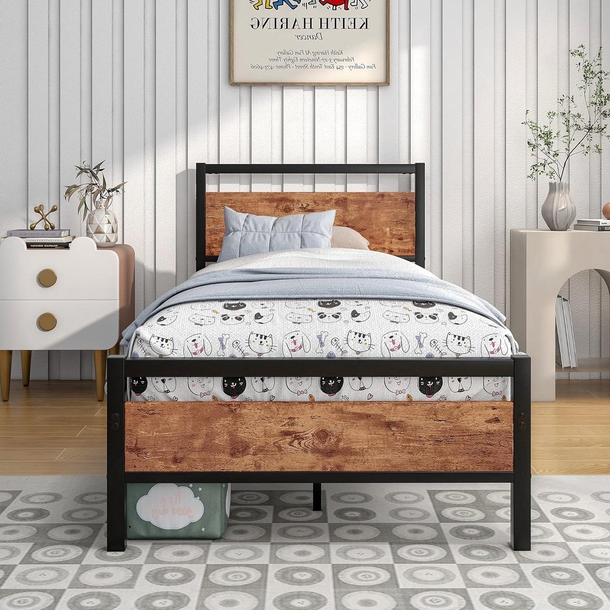 Metalen Bedframe met Hoofdeinde - Eenpersoonsbed Frame - Slaapkamer Inrichten - Industriële/Moderne Stijl - 196 x 91 cm - Bruin