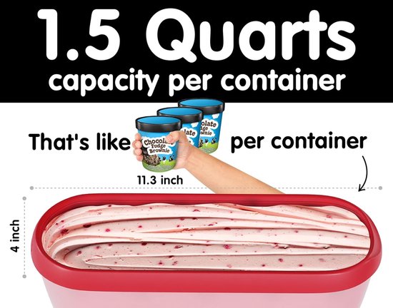 SUMO Zelfgemaakte ijscontainers: vaatwasmachinebestendig bad. 1,5 kwart (2-pack, rood) — afbeelding 5