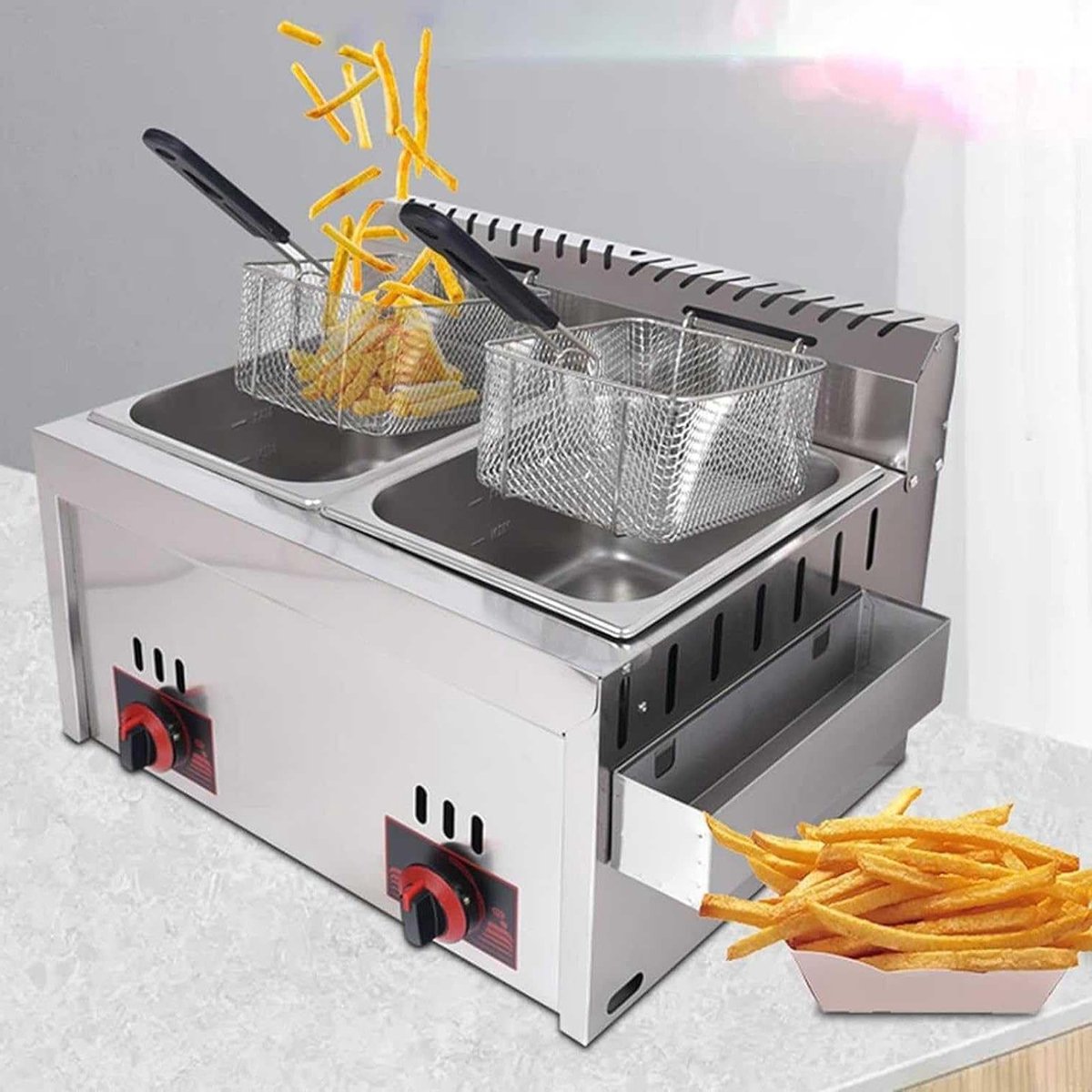 Gasfriteuse Dubbel - Friteuse RVS - Thuis Frituren - Grote Capaciteit - 5-6 Porties - Zilver