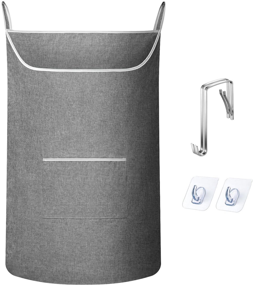 carmdering - Deur Hangende Wasmand - Extra Grote Wasopberger - 600D Oxford Stof Mand - Grote Opening Ontwerp - Onderste Rits Systeem - Waterdicht 600D Materiaal - Scheurvast En Duurzaam - Bespaart Ruimte En Houdt Kamer Netjes - 1 Stuk - Grijs