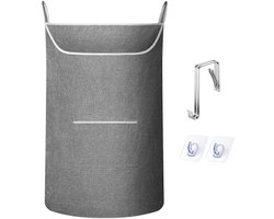 carmdering - Deur Hangende Wasmand - Extra Grote Wasopberger - 600D Oxford Stof Mand - Grote Opening Ontwerp - Onderste Rits Systeem - Waterdicht 600D Materiaal - Scheurvast En Duurzaam - Bespaart Ruimte En Houdt Kamer Netjes - 1 Stuk - Grijs
