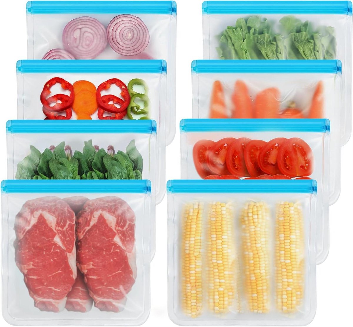 Herbruikbare Vriezer Tassen - Opbergzakken Voedsel - Keuken Opslag - Food Grade Materiaal - 8 Stuks Gallon - Blauw