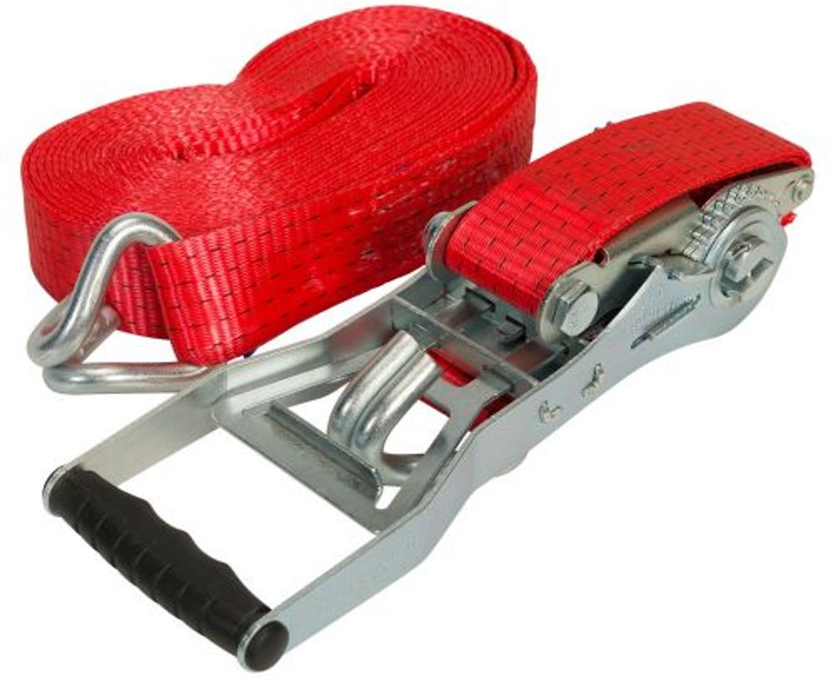 KONVOX spanband 50mm - ratel 919 - haak 1006 - 9 meter - LC2500/5000 daN - rood - LAZE1001-3625