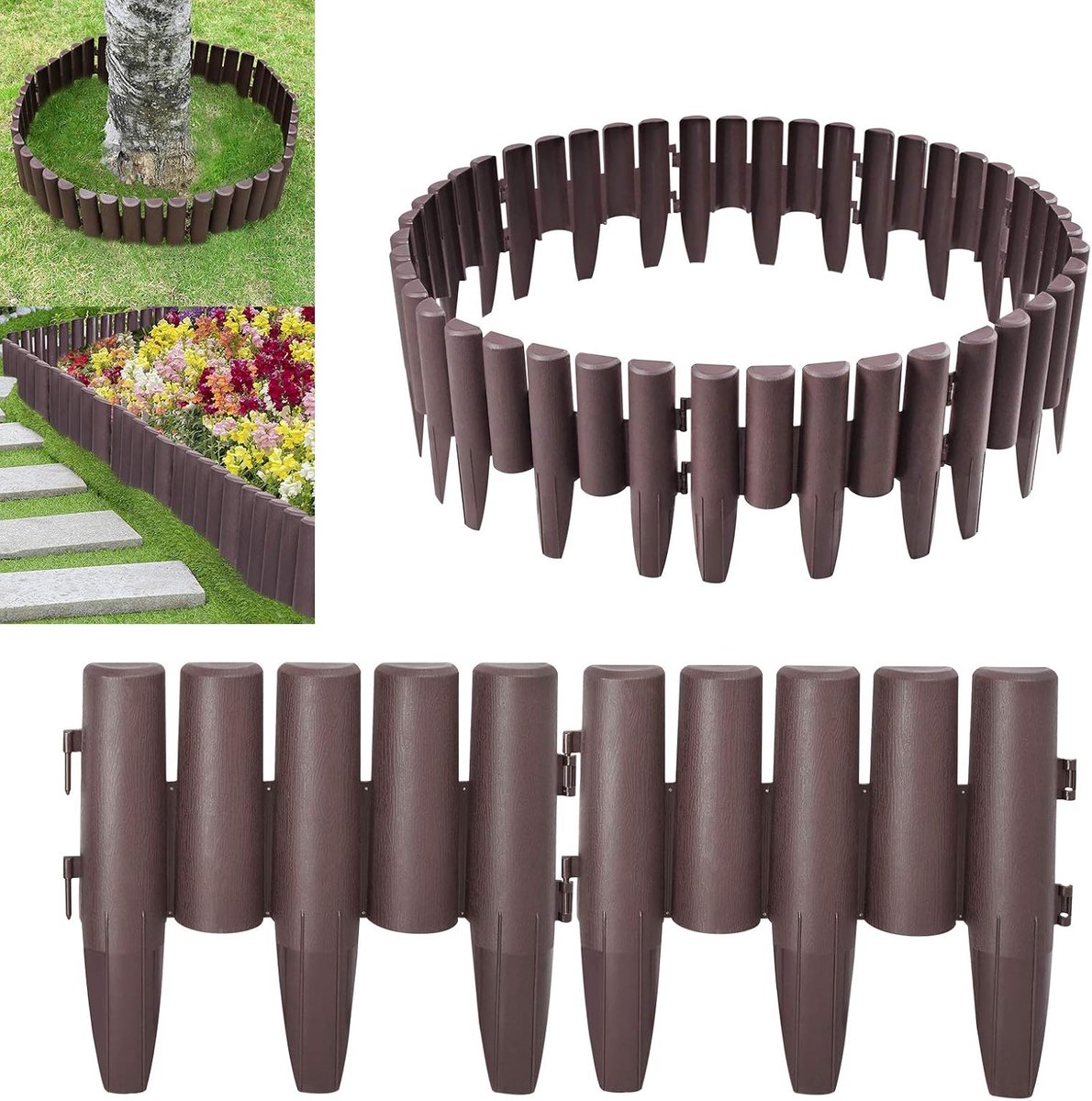 Gazonrand set - Tuinrand decoratief - Tuin afscheiden - Duurzaam polypropyleen - Lengte 84 m - Bruin