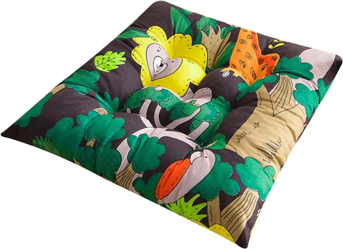 Stoelkussens Set - Zitkussens Keuken - Comfortabel Zitten - Met Stropdassen - 45x45cm 4 Stuks - Bos Dieren