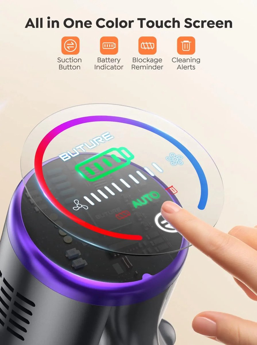 Steelstofzuiger Draadloos - Stofzuiger Zonder Zak - 500W - 48Kpa Zuigkracht - 1.5L Stofbeker - Smart OLED-touchscreen – foto 5