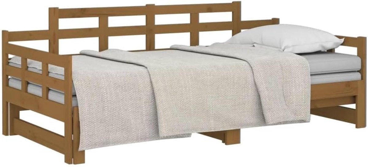 Sofa Bed Hout - Slaapbank Bedframe - Gastenslaapplaats - Uitschuifbaar Ontwerp - 90x190cm - Honigbruin