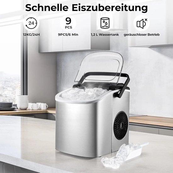 Cellista IJsblokjesmachine - Ice Maker - RVS IJsblokjesmaker - 12 kg per 24 uur - 9 IJsblokjes in 6 Minuten - 2 Formaten — afbeelding 5