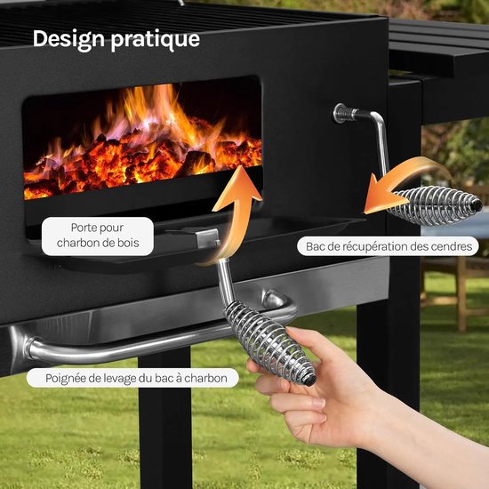 LUMÉ STORE Houtskool Barbecue XXL - BBQ - Grill Apparaat - Ingebouwde Thermometer - Aslade - Opbergrek - Zijplank - Wielen - Zwart — afbeelding 5