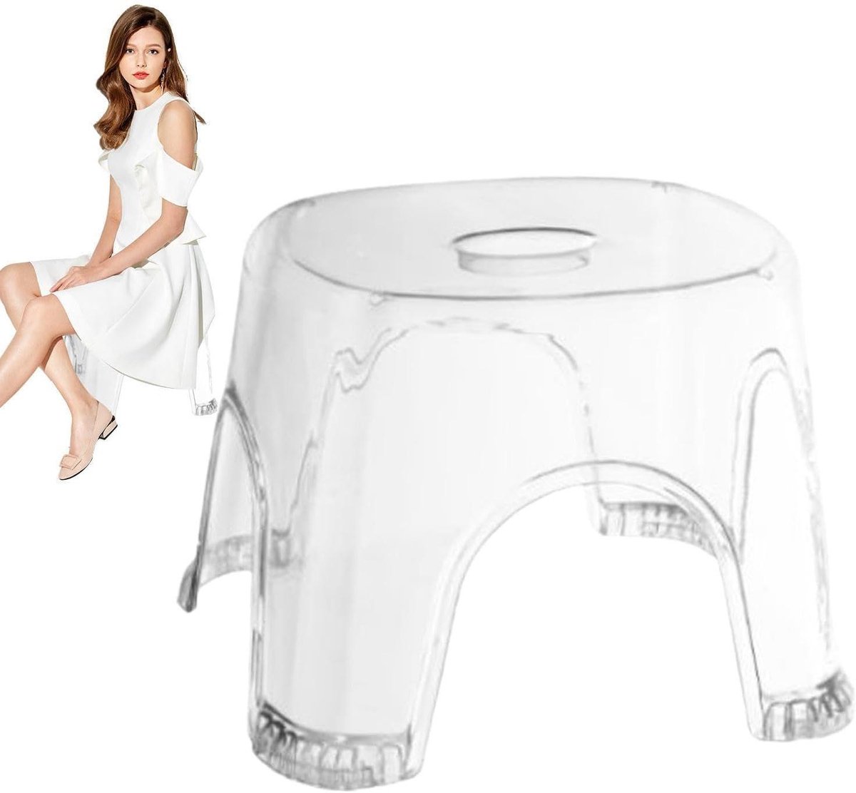 Douchekruk Transparant - Zitje Badkamer - Veilig Douchen - Stabiel Anti-slip Ontwerp - Hoogte 22 cm - Grijs Wit