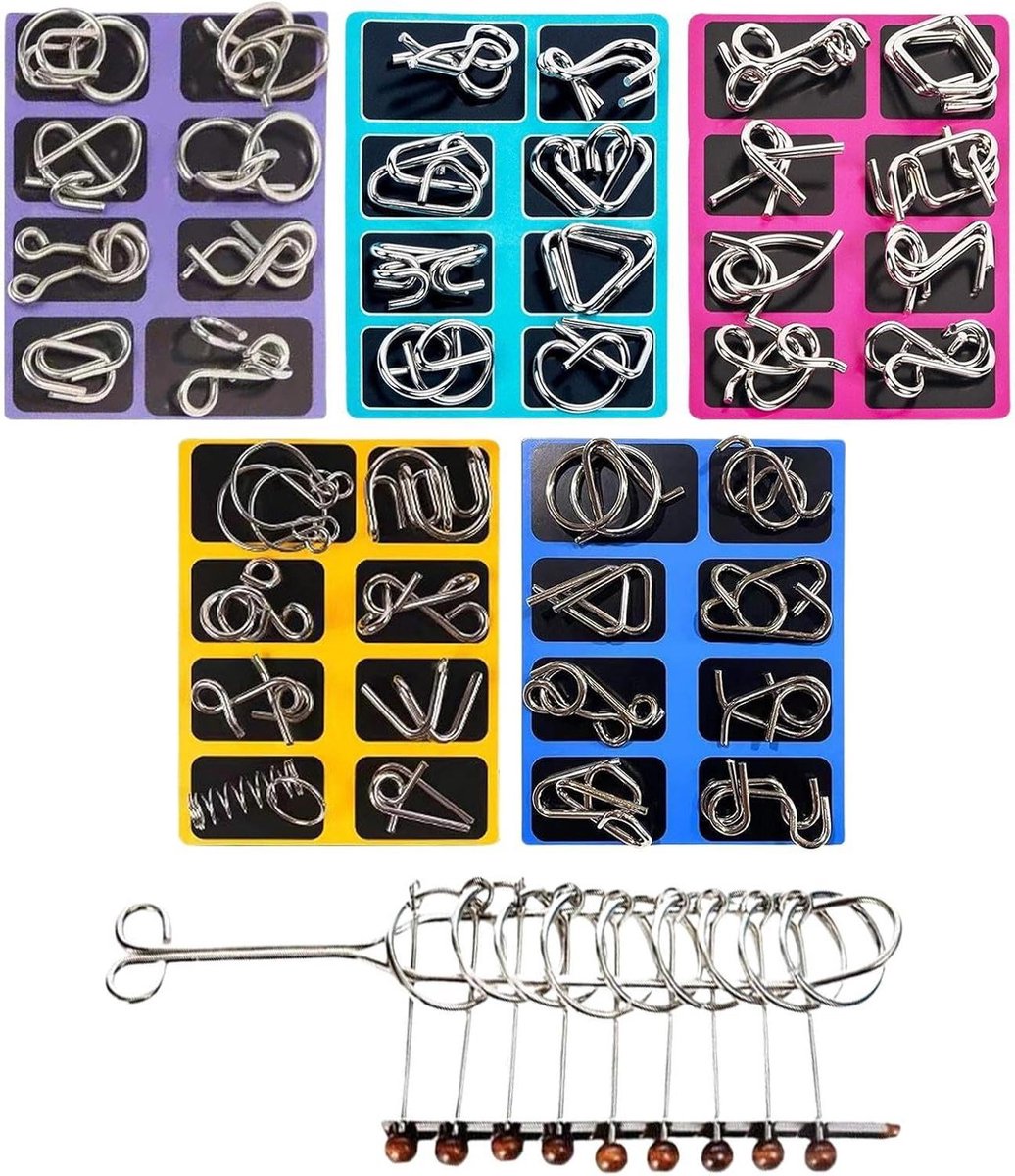 Metal Puzzels - Hersenkrakers - Logisch Denken - Robuuste Constructie - 20x15x0.1 cm - Enkele Kleur