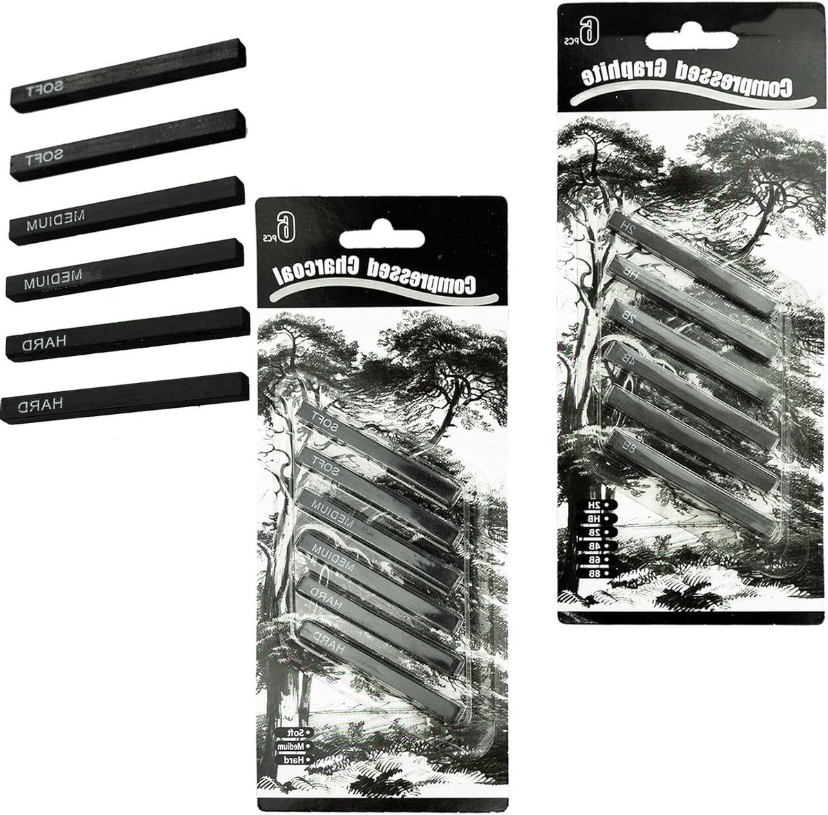 12 Stuks Gecomprimeerde Houtskool Sticks voor Tekeningen en Schetsen