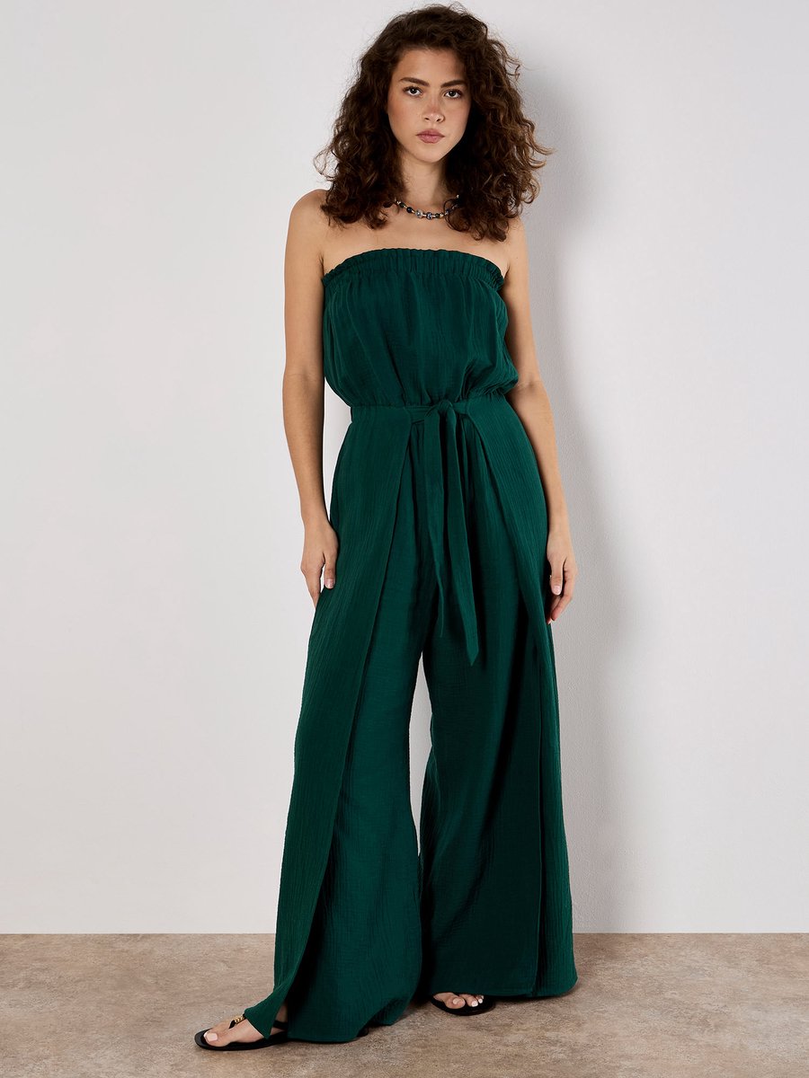 Katoenen wikkel-bandeau jumpsuit