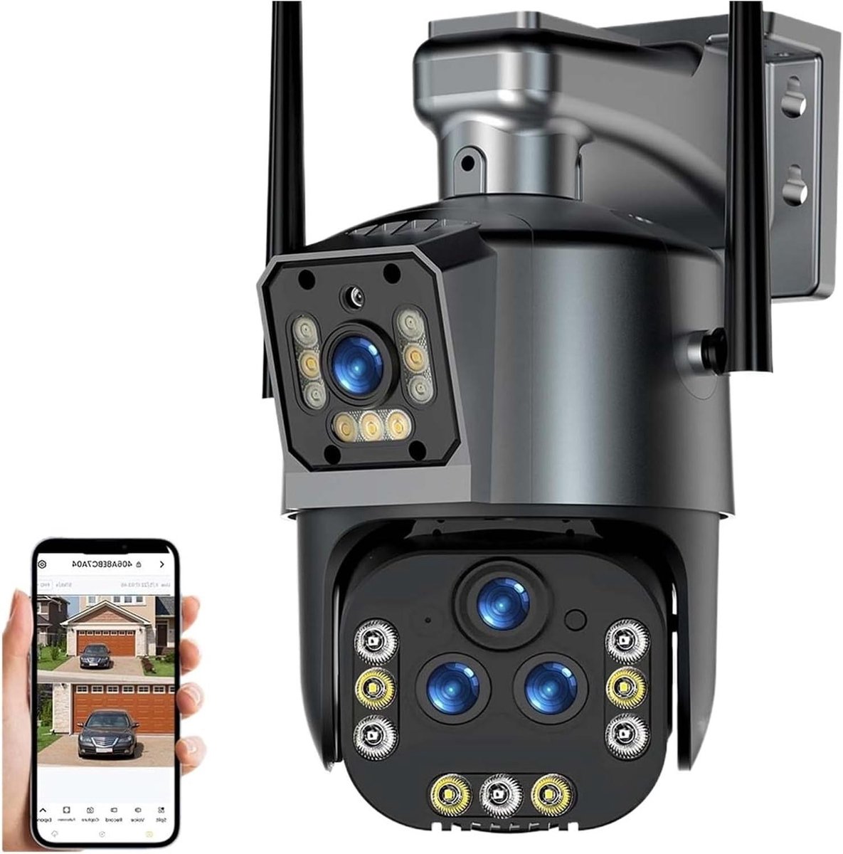 Beveiligingscamera Buiten - Wifi Camera PTZ - Huisbewaking - Vier Lenzen Dubbel Scherm - 10 x 10 x 10 mm