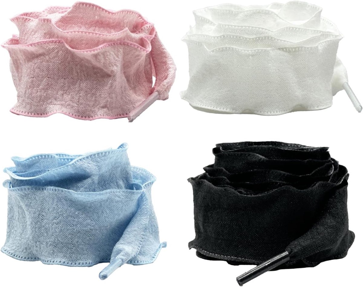4 Paar Golvende Brede Schoenveters van 120 cm voor Sneakers en Sportschoenen, Zachte Ruches Veters voor Dames en Meisjes, Mode Accessoire voor Comfort en Stijl