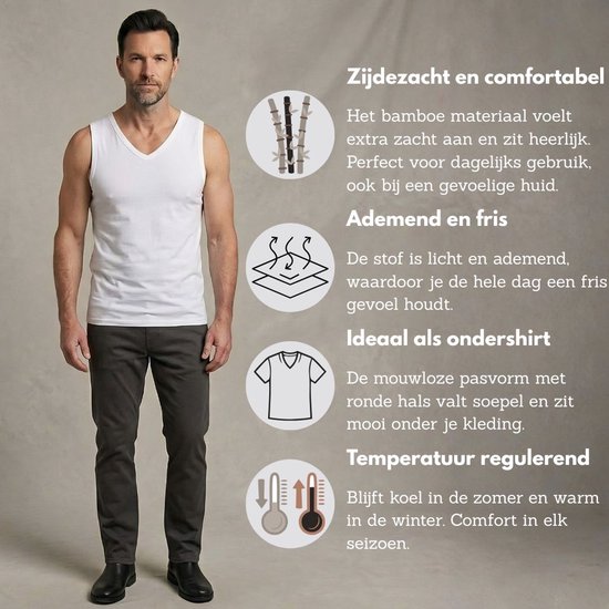 Morethansocks - Bamboe Hemd Heren - Maat S t/m XXL - 2-Pack - onderhemd heren - tanktop heren - singlet heren - ondergoed heren