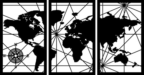 Décoration Murale Métallique Carte du Monde – Décoration Murale Industrielle Salon – Effet 3D – Noir - 100x50cm
