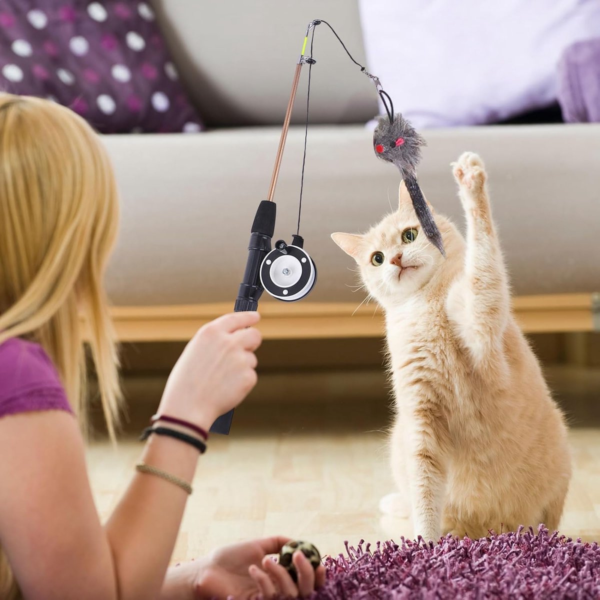 Kattenhengel Speelgoed - Kattenhengel interactief - Actieve Spurt - Telescopische hengel - 40-72 cm - Eekhoorn