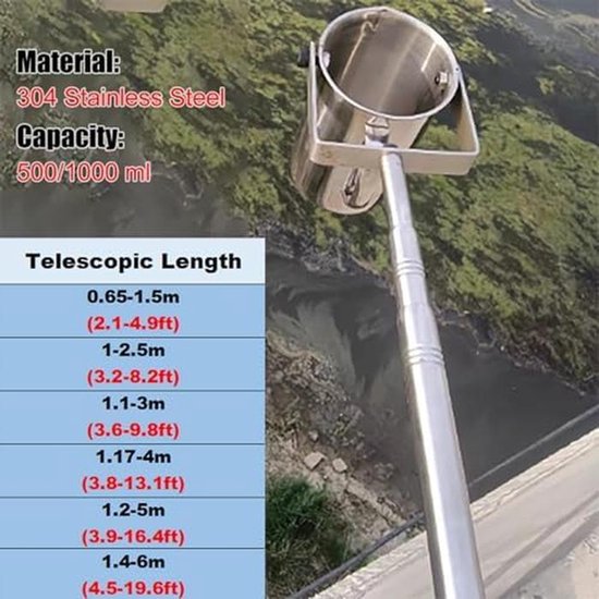 Waterbemonsteringsstaaf - Waterzuiger Vijver - Waterkwaliteit Testen - Telescopisch Bereik - 0.65-6 m - Zilver — afbeelding 5