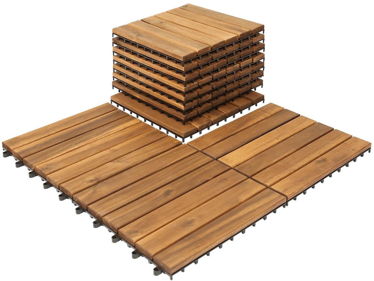 Houten Tegels Balkon - Vlondertegels Acacia - Terras Aankleden - FSC Gecertificeerd - 30 x 30 cm 110 Stuks - Houtkleur