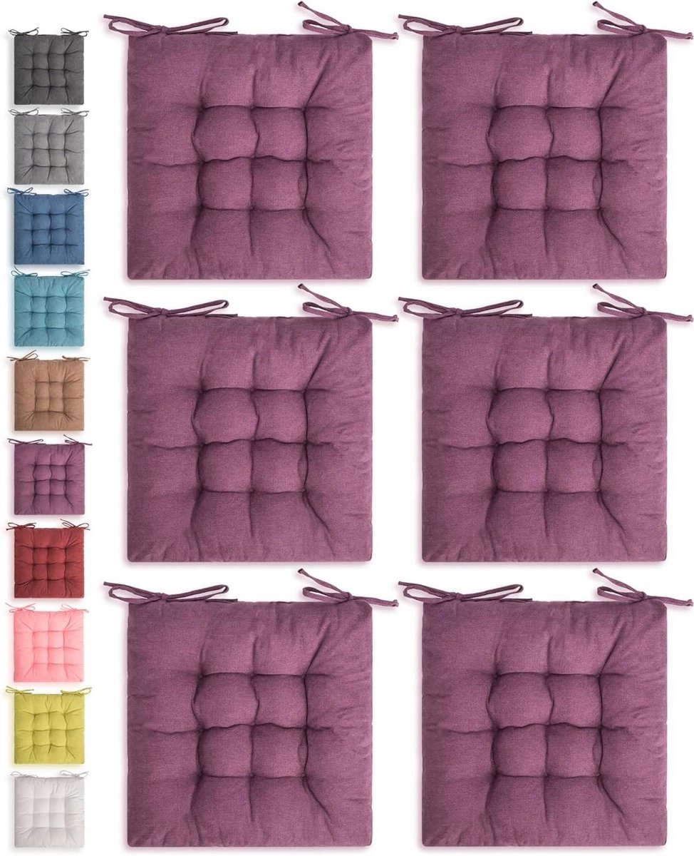 Zitkussens Stoelkussens - Comfortabele Kussens - Lang Zitten - Hoge Veerkracht Vulling - 40.6cm x 40.6cm 6 Stuks - Paars