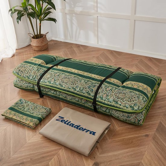 Japanse Vloermatras - Futonmatras Tatami - Kamperen Logeerkamer - Wasbare Hoes Opvouwbaar - Twin 39x80 inch - Boheems Groen — afbeelding 2