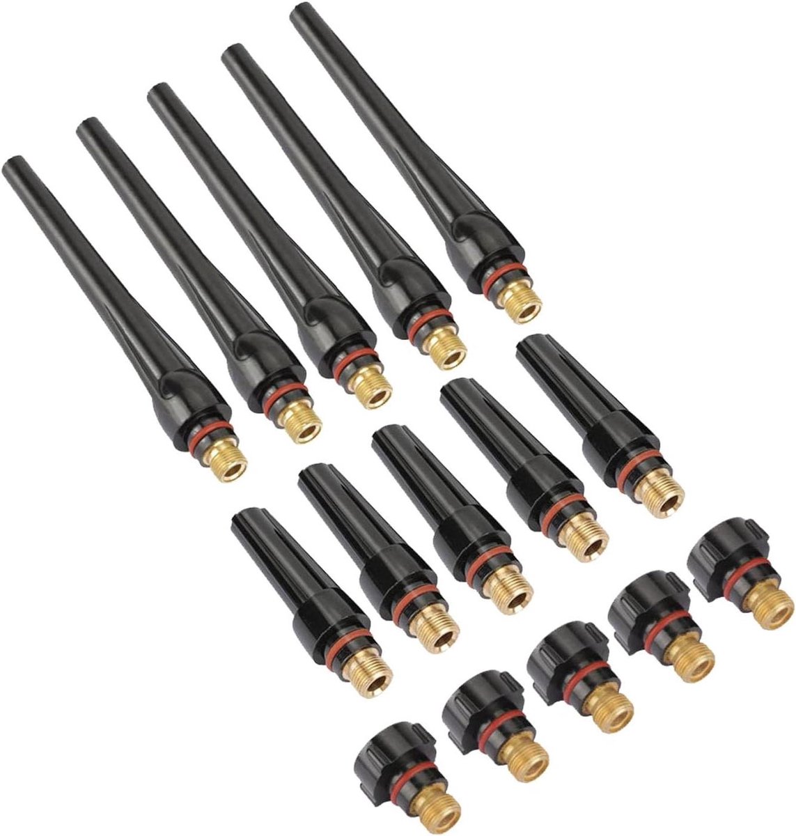 TIG Achterkap Set - Laskappen WP-17/18/26 - TIG Lassen Onderhoud - 3 Verschillende Maten - 15 Stuks - Zwart