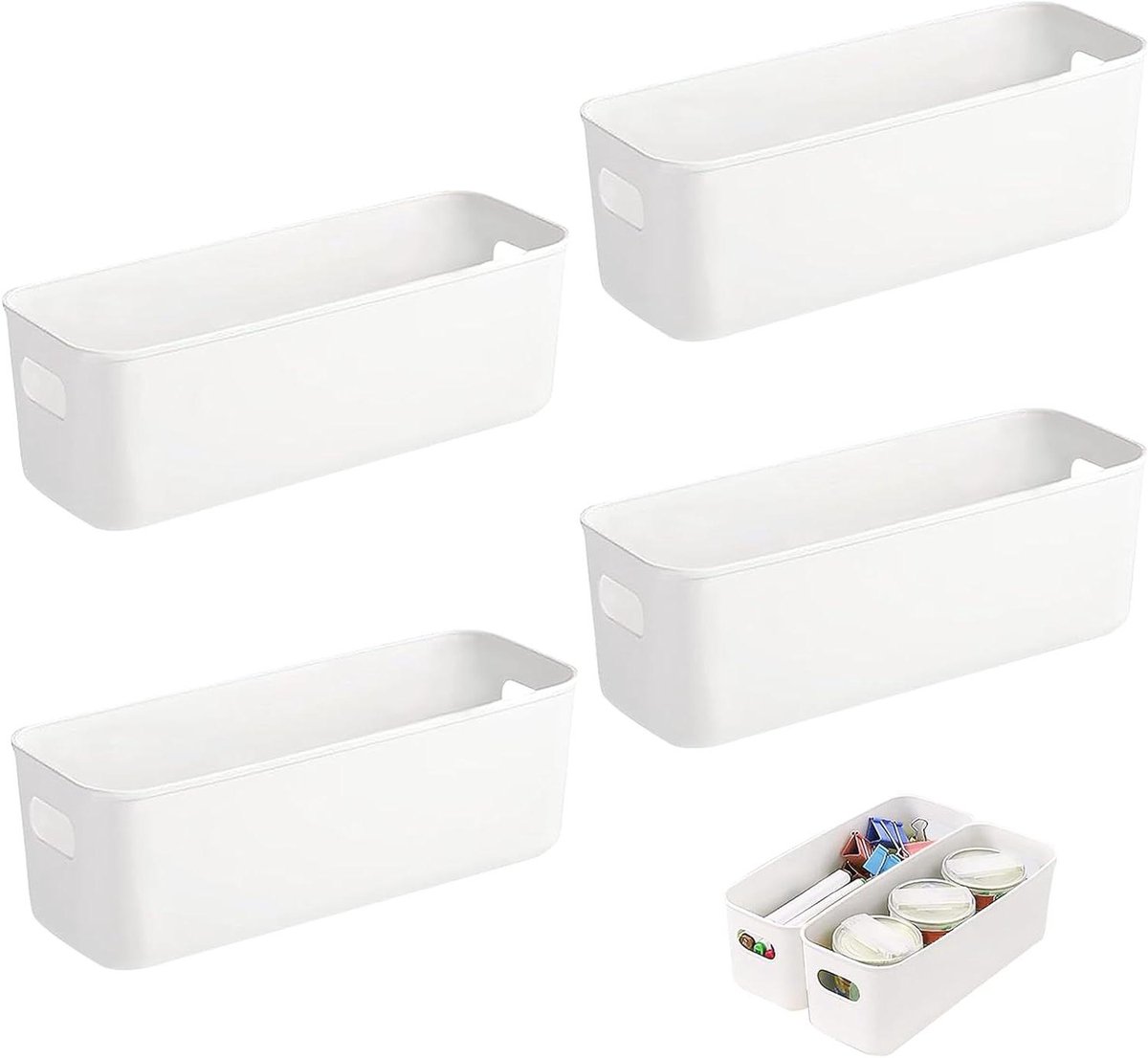 Opbergbakken - Keuken Organizer - Voorraad Ordenen - Met Handgrepen - 25.4 cm - Wit