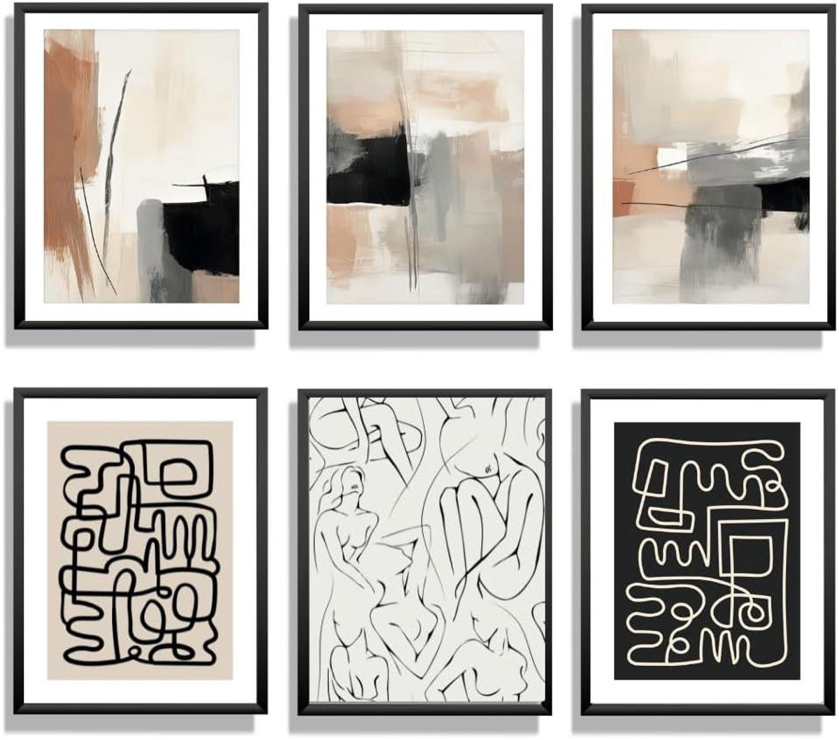 Set Kunstprints - Decoratieve Posters - Muurdecoratie Woonkamer - Gedrukt op Premium Papier - 30x40 cm - Bruin