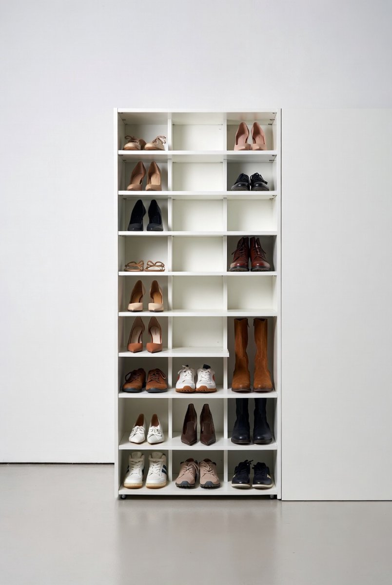 Shoe cabinet Lund shoe organizer with 5 flaps mirror doors white-Ganeey