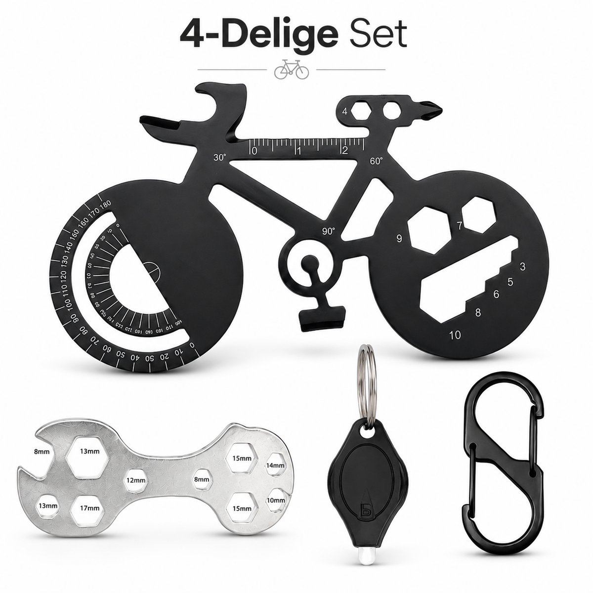 24-in-1 Fiets Multitool Set - Musketon Sleutelhanger met Dubbelzijdig Karabijnhaak, Mini Zaklamp - Gereedschap voor Fietsreparatie met Carabiner, Bieropener, Sleutelringen - Volwassen Fietsgereedschap Accessoires Reparatieset - Keychain Multi Tool