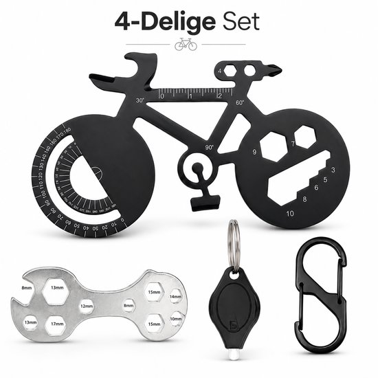 Kit Multitool Vélo 24-en-1 - Mousqueton Porte-clés avec Mousqueton Double Face, Mini Lampe de Poche - Outil de Réparation de Vélo avec Mousqueton, Décapsuleur, Anneaux de Clés - Accessoires Outils de Réparation Vélo Adulte - Multitool Porte-clés