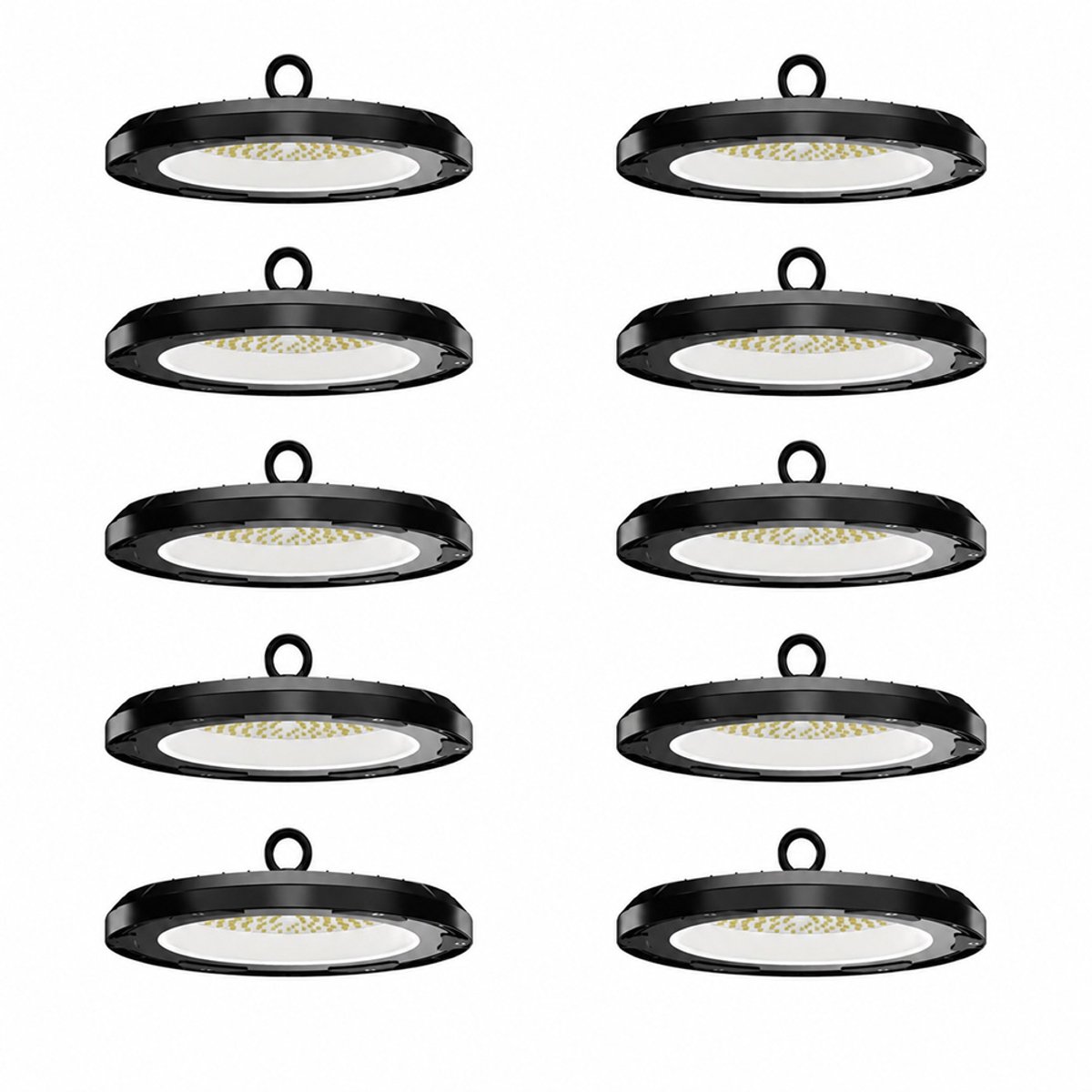 HOFTRONIC Set van 10 - Eris LED High Bay UFO - 100 Watt - 14.000 lumen (140lm/W) - 4000K neutraal wit - IP65 waterdicht - IK08 - Flikkervrij Zwart