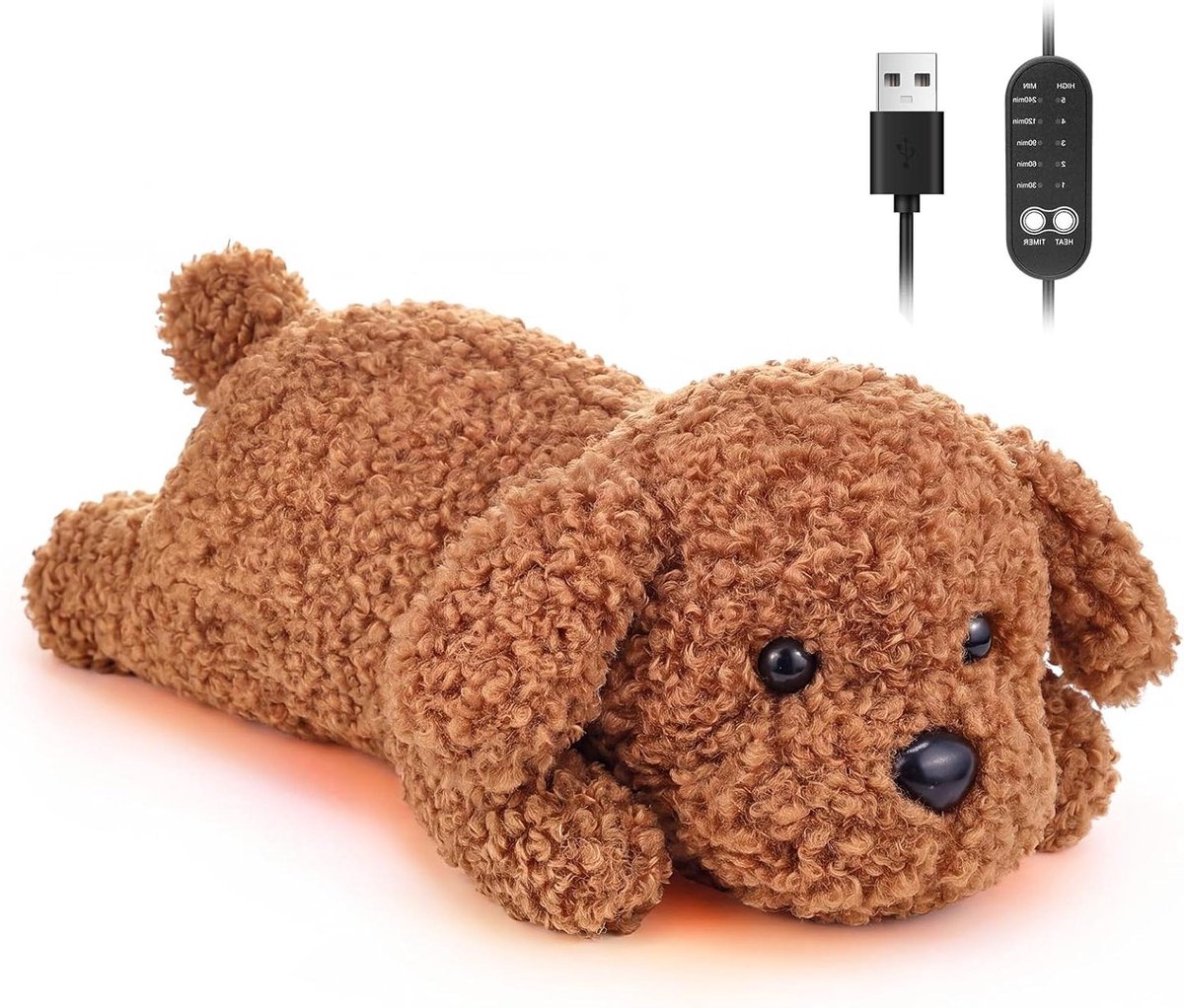 Elektrisch Warmtekussen - Verwarmd Kussen - Pijnverlichting - Schattig Hondenontwerp - 40 x 23 cm - Geel