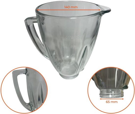 Glazen Kan - Mixer Kan - Smoothies Maken - Hoge Kwaliteit - 5 Cups - Transparant van Merkloos — afbeelding 2