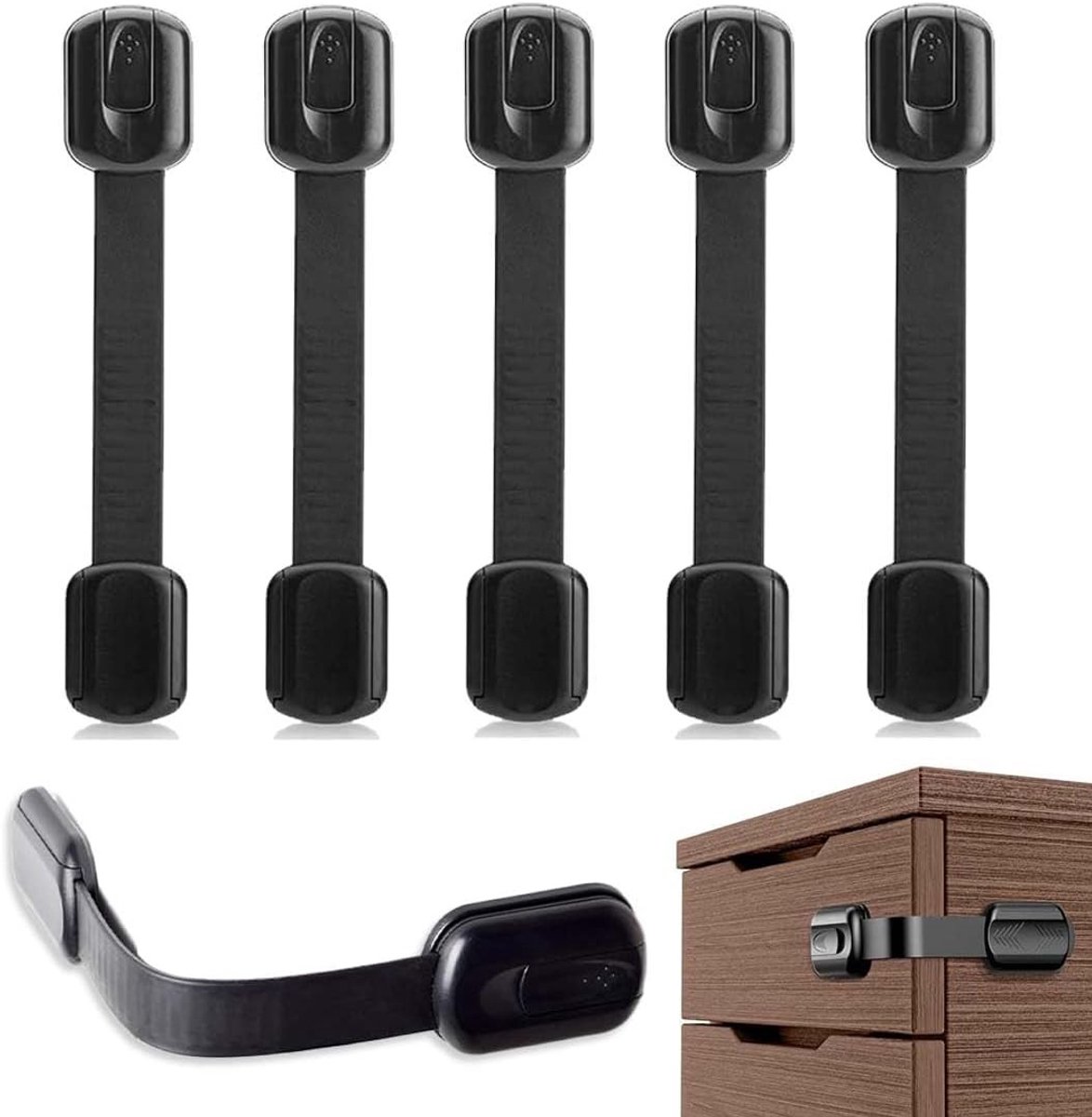 Kinderbeveiliging 6 stuks - Veiligheidsstickers kast - Huishouden veilig maken - Installatie zonder boren - Verstelbaar 3-17 cm - Zwart