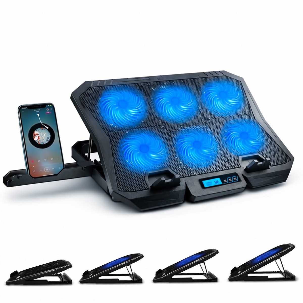 Azorix Laptop Cooler met 6 krachtige Ventilatoren - Verstelbaar - Tot 17 inch - Laptop Koeler - Cooling pad - Laptop Standaard