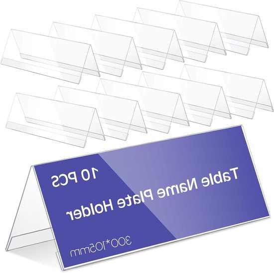 Gulfmew Acryl Tafelnaambordjes – 20 Stuks, Transparant, Dakvorm, 30x10,5x0,15 Cm, Herbruikbaar, Voor Bruiloften, Conferenties En Kantoor