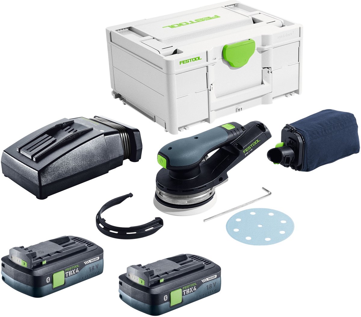 Festool ETSC 2 125-Basic accu-excentrische schuurmachine 18 V 125 mm borstelloos + 2x accu 4,0 Ah + oplader + Systainer