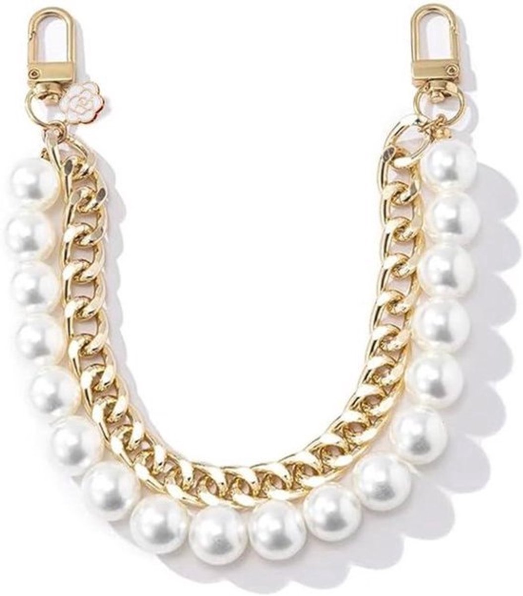 Telefoonketting kralen - Pareltelefoonriem voor vrouwen en meisjes (wit)