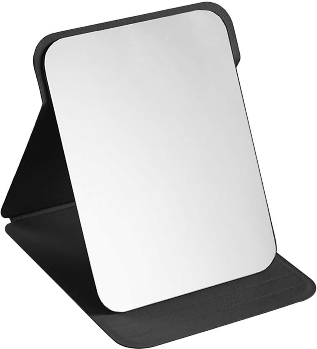Dailygoods- Opvouwbare Reisspiegel - Draagbare Make-upspiegel - Tafelspiegel met Meerdere Stahoeken - Badkamerspiegel - Scheerspiegel - Zwart PU-leer