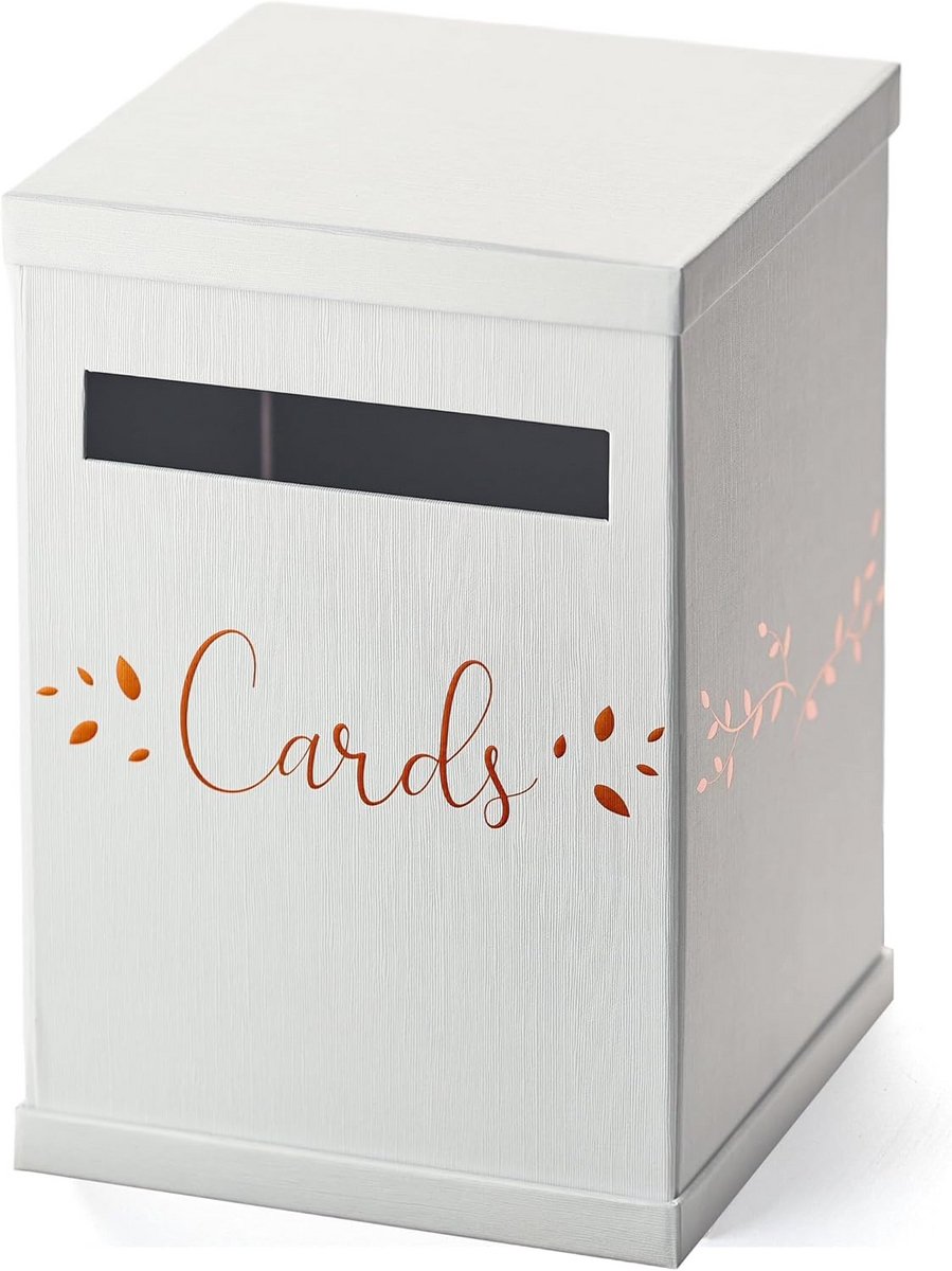 Kaartdoos Bruiloft - Geldbox Envelop - Feestelijke Ontvangst - Stevig Karton Ontwerp - 32 cm Hoog - Roségoud Wit