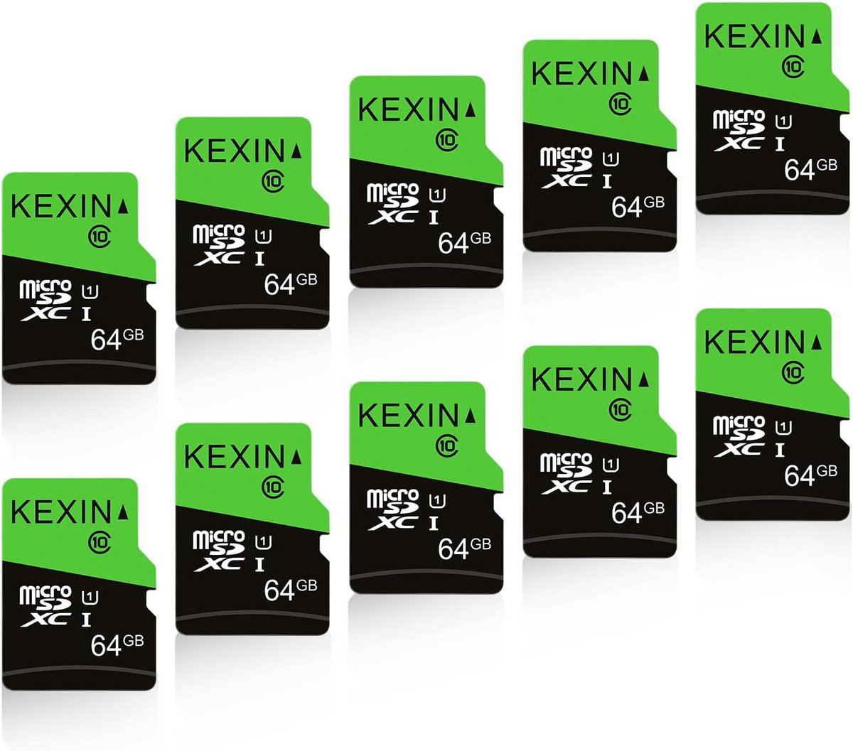 Micro SD Kaarten - Geheugenkaarten TF - Opslag Uitbreiden - Snelle UHS-I Snelheid - 64 GB 10 Stuks - Zwart Groen
